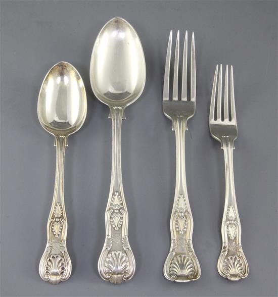 A harlequin canteen of George III and later mainly Kings pattern silver cutlery, weighable silver 148 oz.